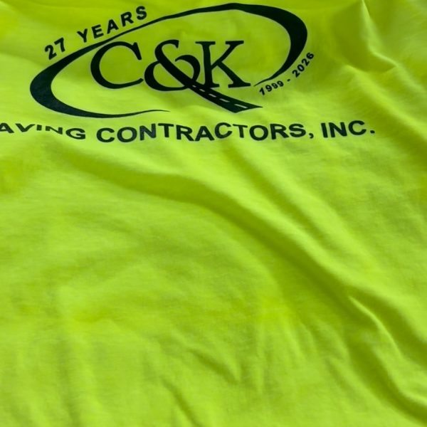 Safety green shirts for a paving contractor